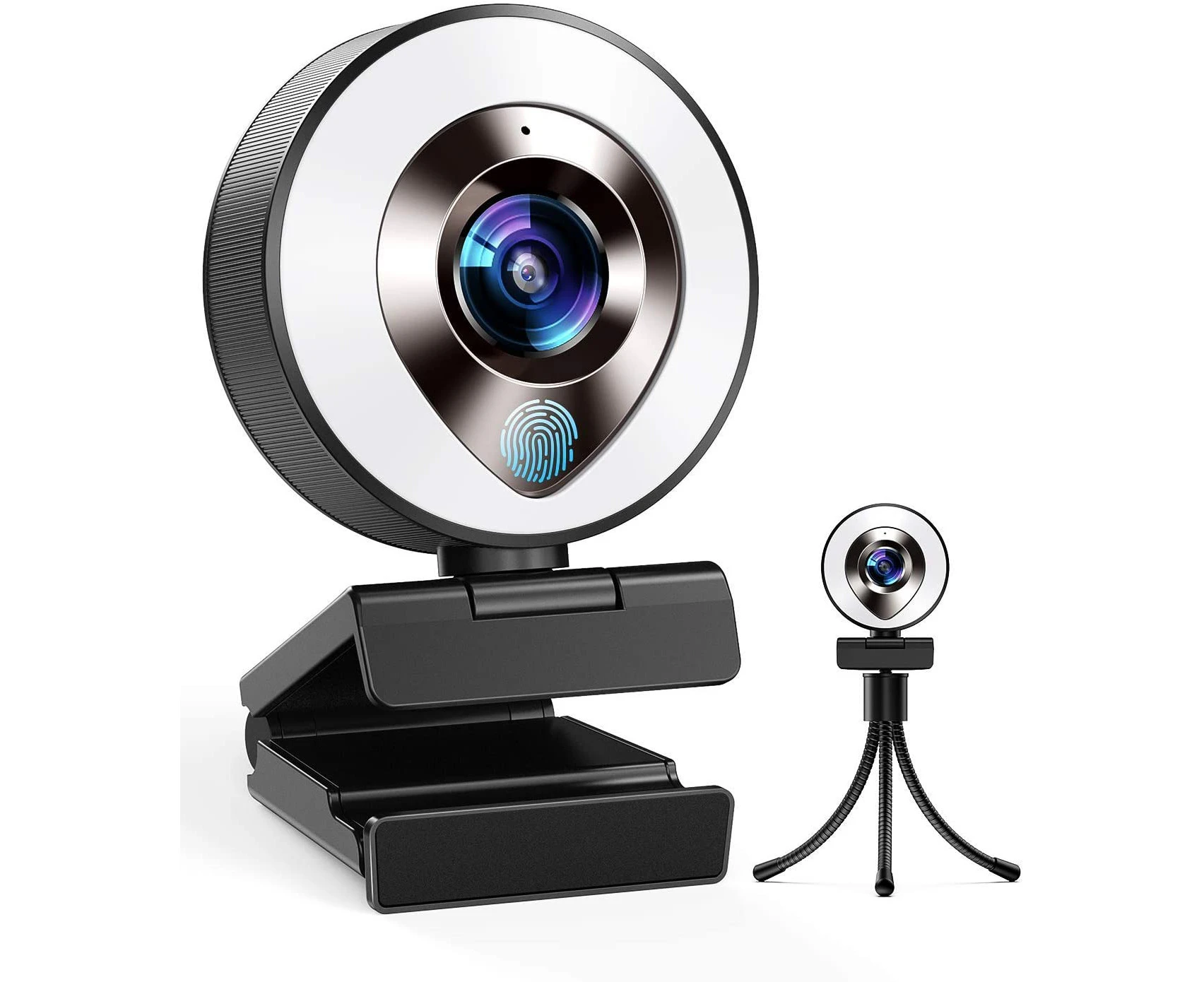 1080P Webcam with Microphone and Ring Light, 3-level Brightness Adjustable, Plug and Play Computer Camera, Laptop Webcam, MacBook, PC