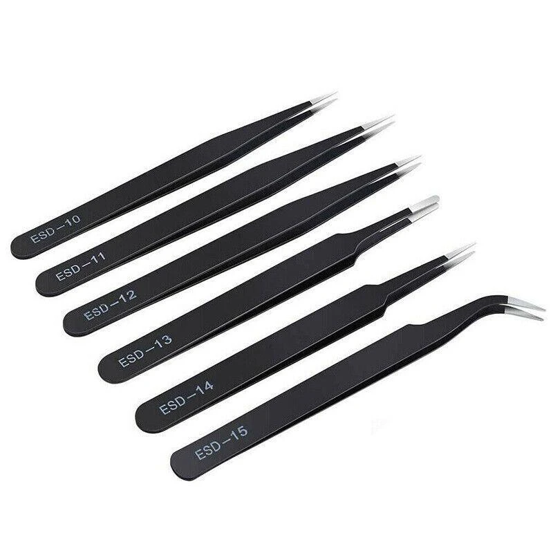 6 Pcs Esd Anti-Static Tweezer Set Tweezers Maintenance Tool Stainless Steel Au