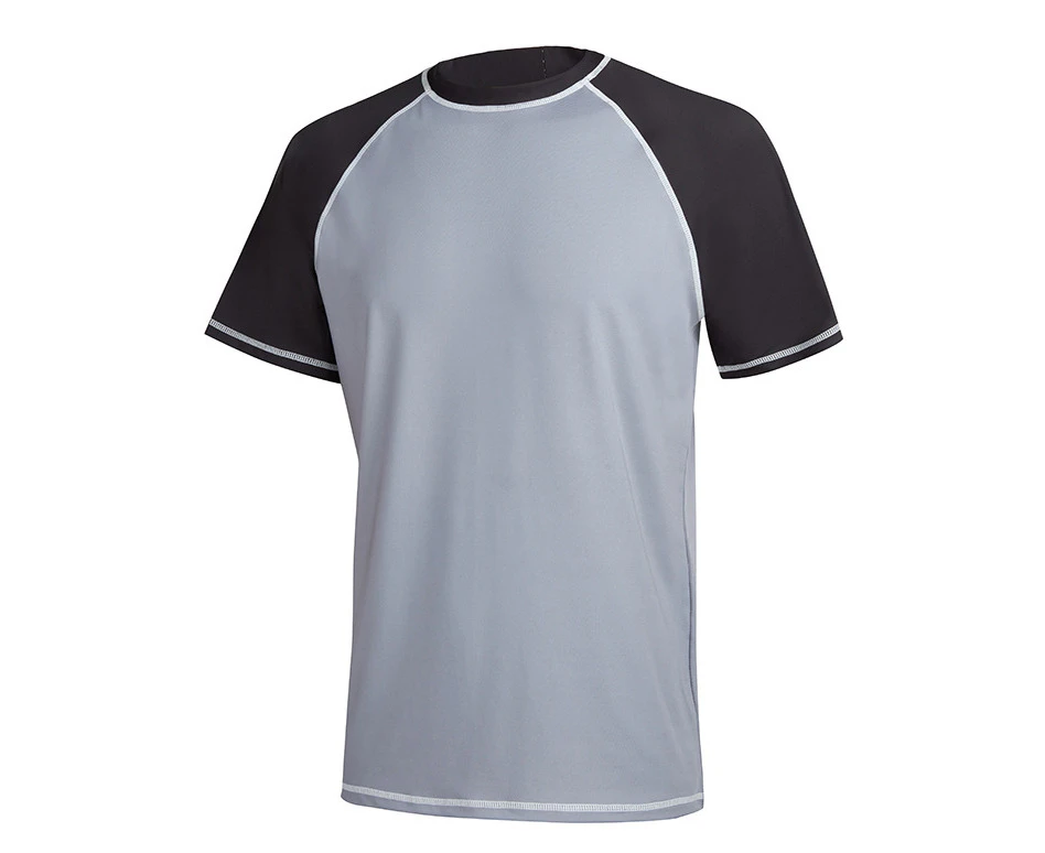 Mens Shirts UV Rash Guards Short Sleeves Quick Dry Surfing Sun Diving Wetsuits-Grey