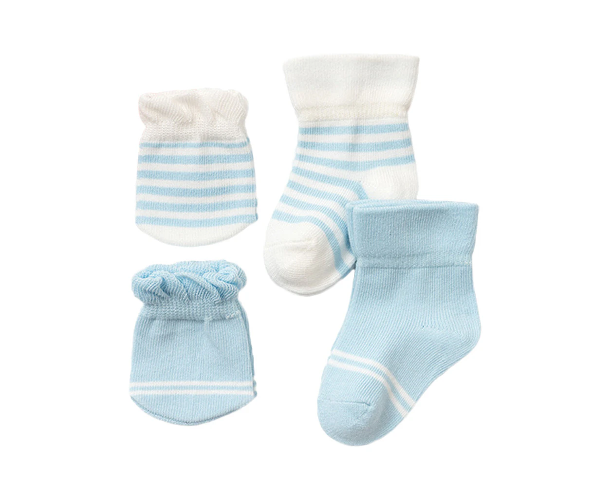 4 Pack 0-12 Months Unisex Baby Mitten and Socks Elasticity Breathable Cloth - Blue