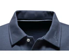 Men's Lapel V-Neck Top Long Sleeve Stretch Knit Fashion Pullover Polo Shirt-Shallow apricot