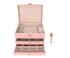 Pu Leather Jewelry Box Pink Women Jewelry Storage Case Organizer With 2 Drawers For Necklace Earrings