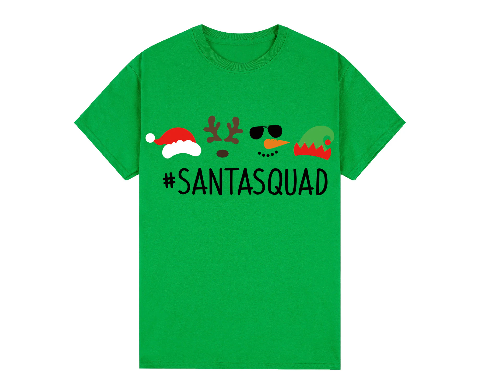 100% Cotton Christmas T-shirt Adult Unisex Tee Tops - Santa Squad (Green)