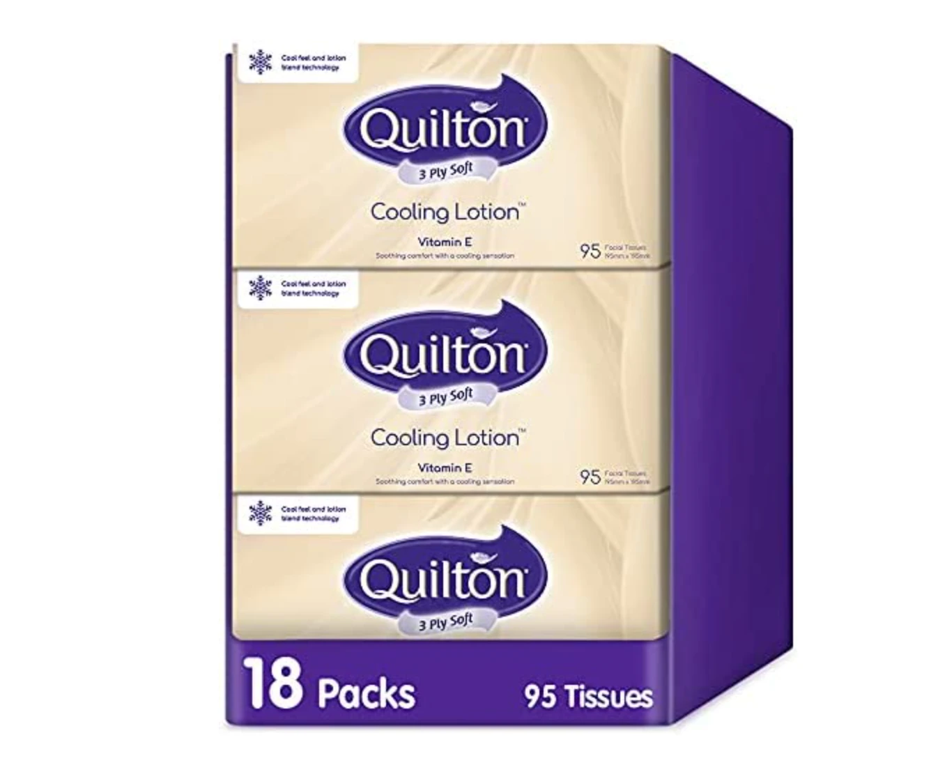 Quilton Cooling Lotion 3 Ply 95 Tissues Pack- 18 packs