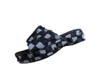 Amoretu Check Denim Slide Sandals Vintage Thread Edge Platform Slippers-Black