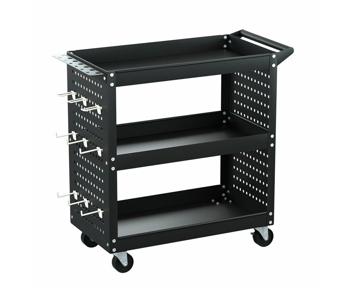 3-Tier Tool Cart Storage Trolley Toolbox Workshop Garage Organizer Black