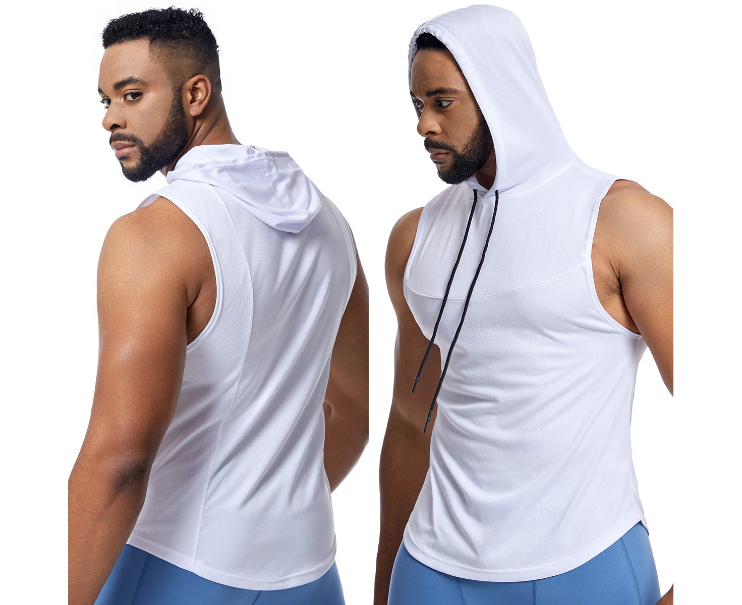 Men's Workout Hooded Tank Tops Sleeveless Gym Hoodies Bodybuilding Muscle Shirts-Tank top M55 white