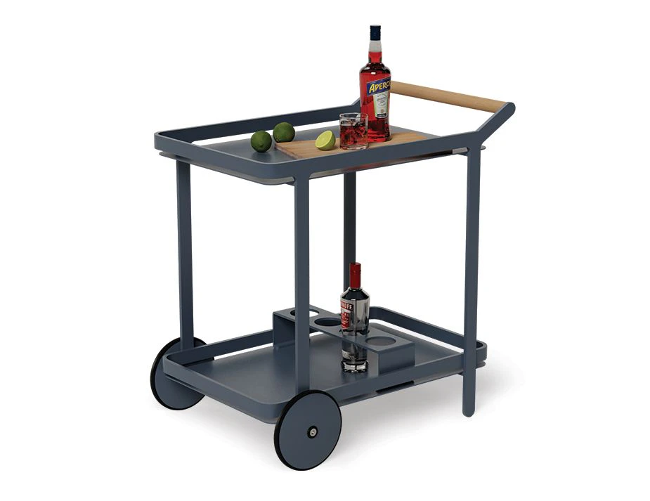 Imola Outdoor Teak Bar Cart Drinks Trolley Matt Midnight Blue