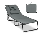 Costway Outdoor Beach Lounge Chair Folding Lounger Recliner Day Bed w/Adjustable Backrest Patio Poolside, Grey