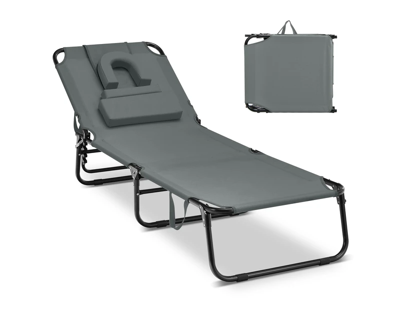 Costway Outdoor Beach Lounge Chair Folding Lounger Recliner Day Bed w/Adjustable Backrest Patio Poolside, Grey