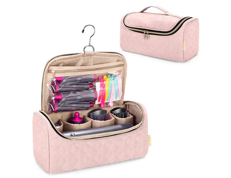 Portable Storage Bag with Hanging Hook for Hair Curler Accessories-Pink