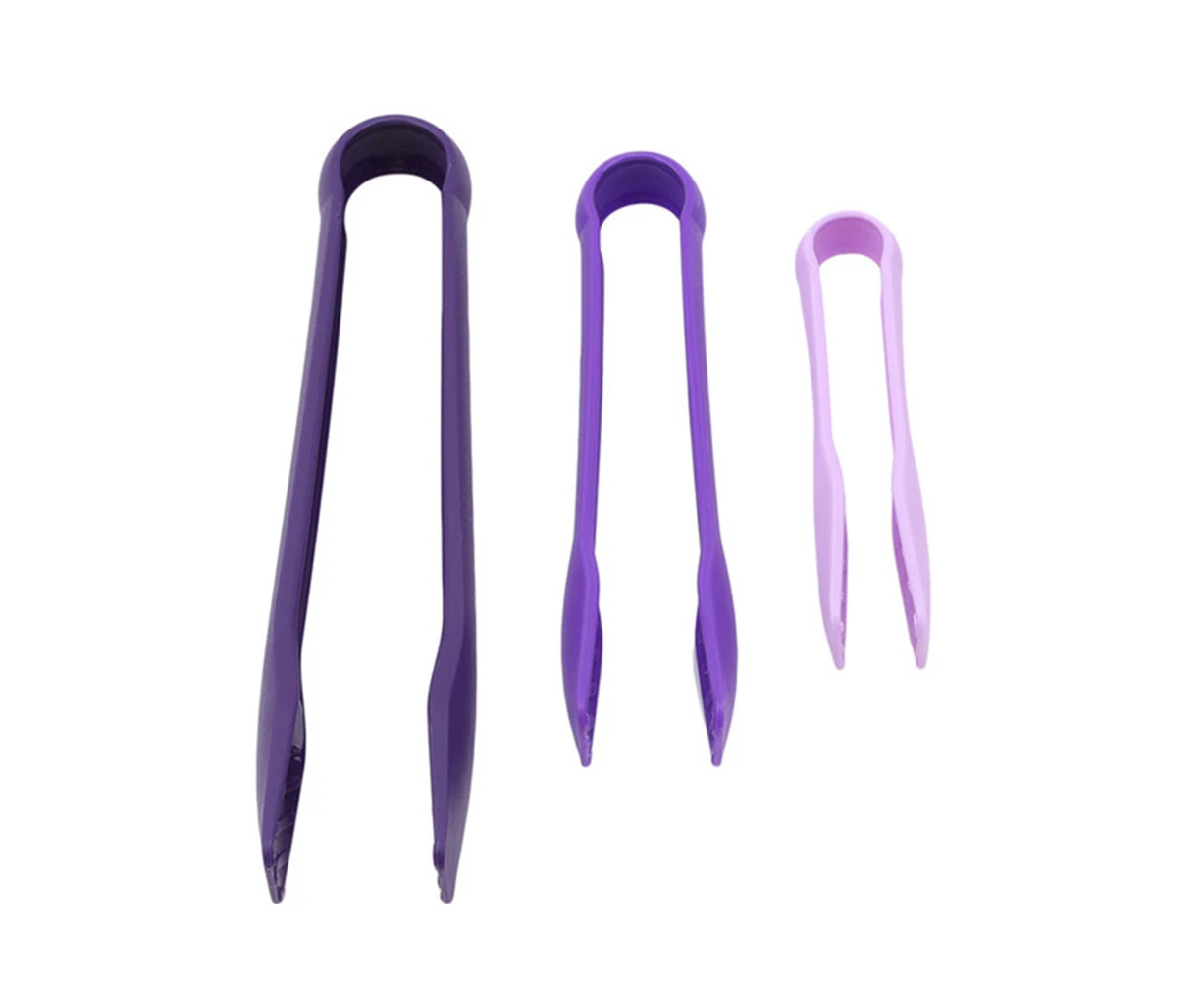 3Pcs 6/8/10inch Silicone Tongs Bread Salad Clip Kitchen Baking Cooking Tool-Purple