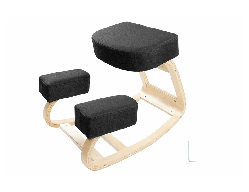 Ergonomic Kneeling Chair Upright Rocking Kneel Stool Wooden Furniture for Home and Office-Posture Correction Back Neck Pain Relief