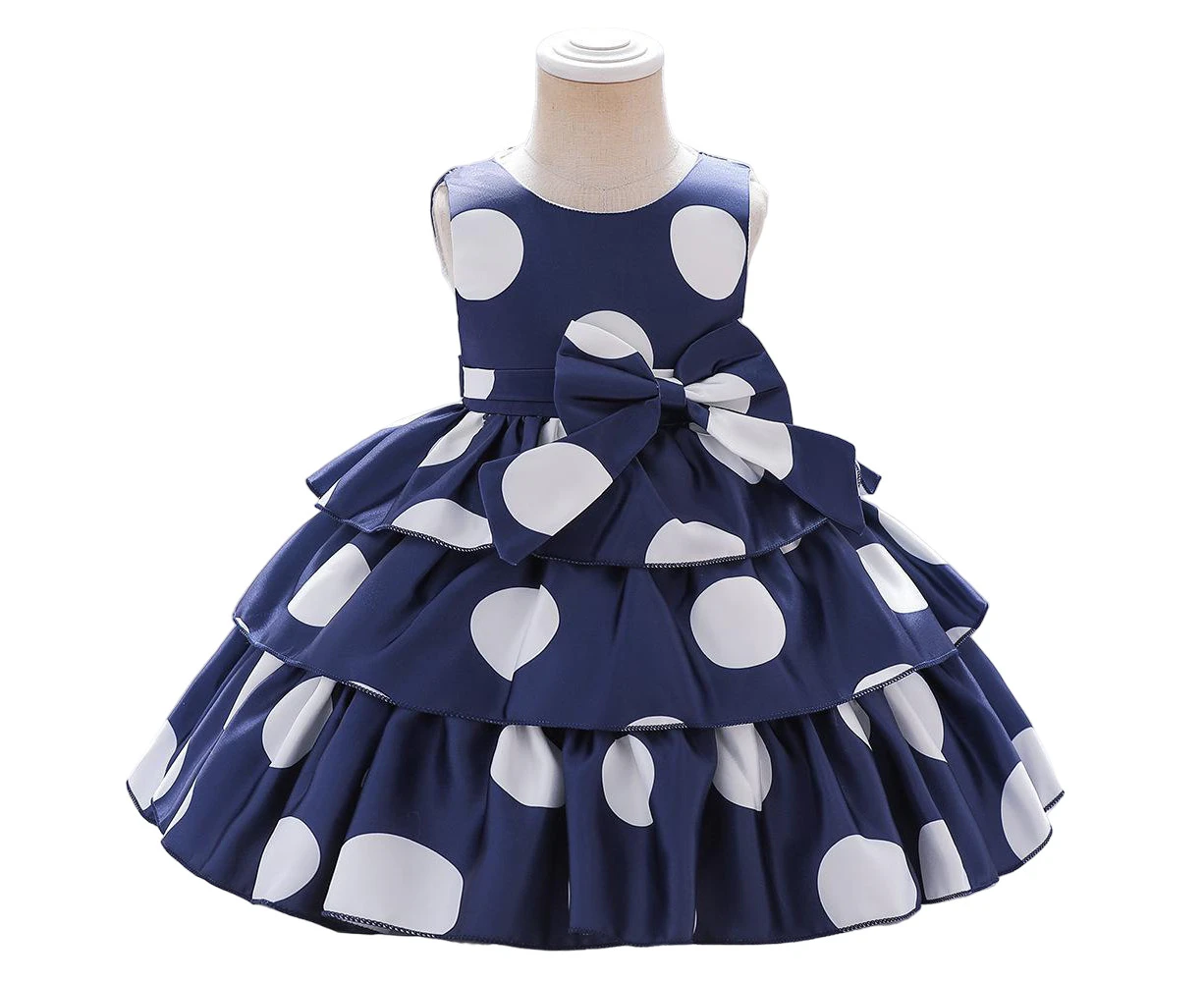 9mths-6yrs Poka Dot Sleeveless Scuba Bow Detail Tiered Dress