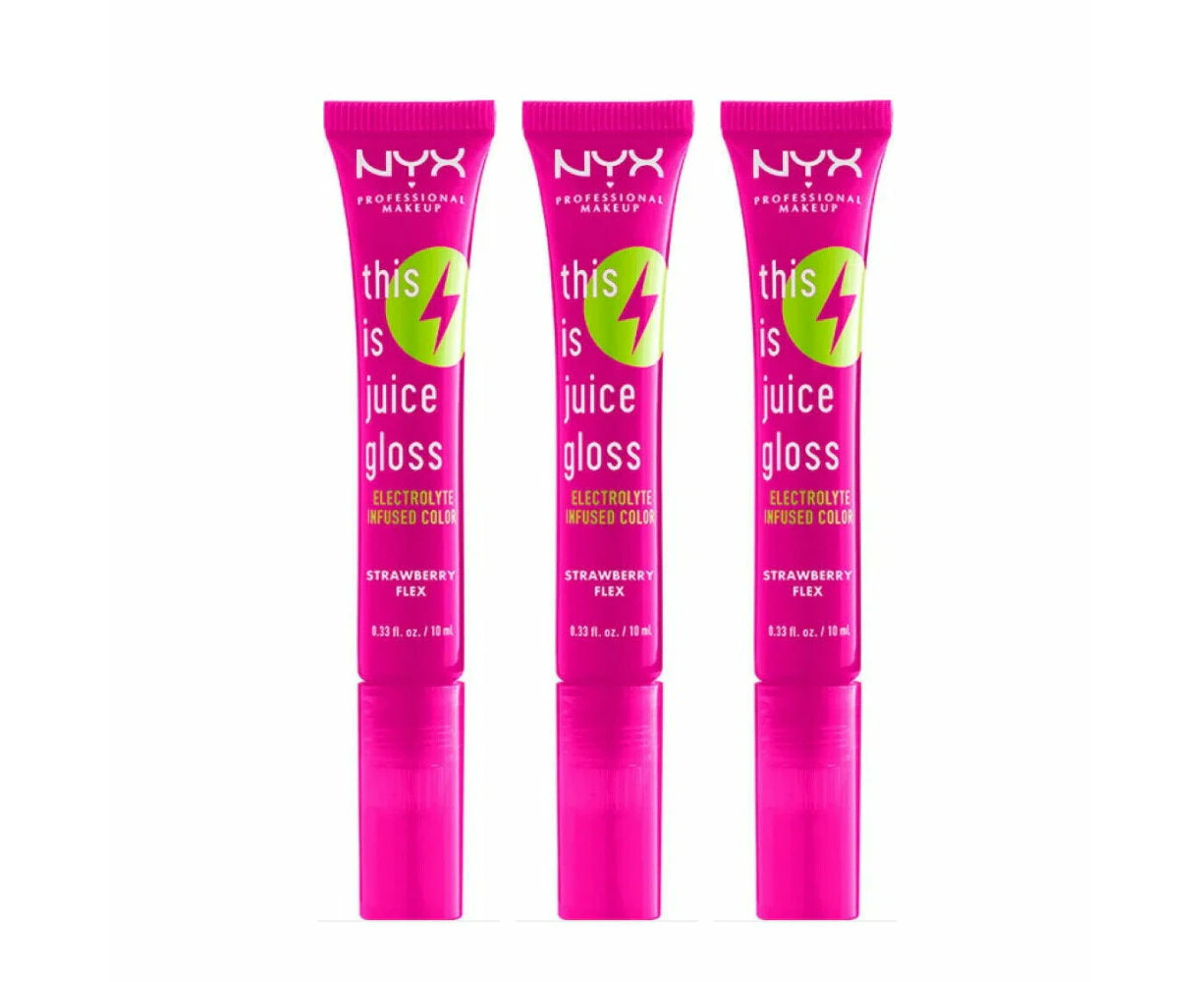 3 x NYX This is Juice Gloss Lip Gloss 10mL Strawberry Flex