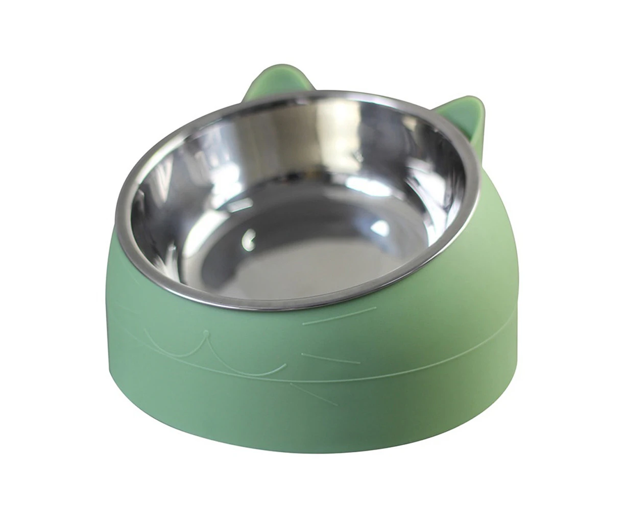 green--Stainless steel cat bowl dog bowl protection cervical vertebra oblique mouth pet food bowl