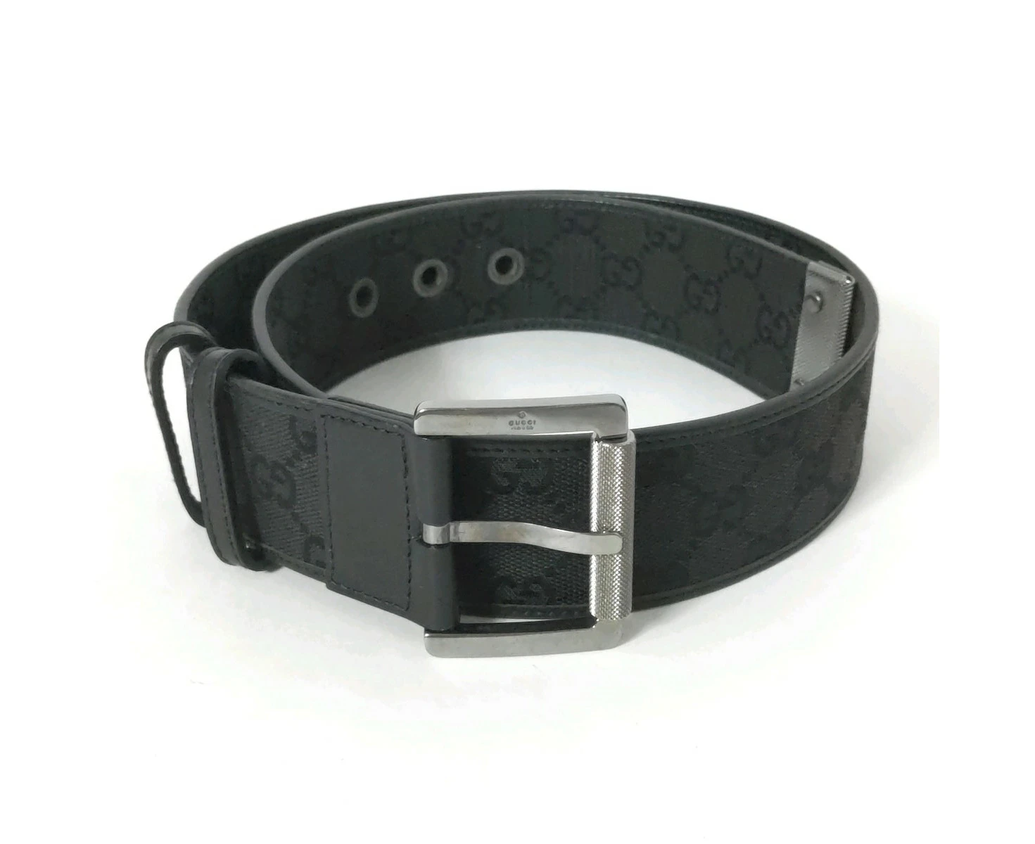 Designer - Pre-loved Iconic Black Canvas Belt with Timeless Motif - Black