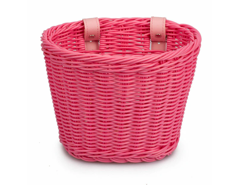 Bicycle Front Basket Handwoven Kid Adult Bike Handlebar Carrier Bag Pink