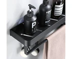 Bathroom Shelf Bath Shower Shelf Aluminum Black Bathroom Corner shelf Wall Mounted Black Kitchen Storage holder with Sticker—30cm with bar