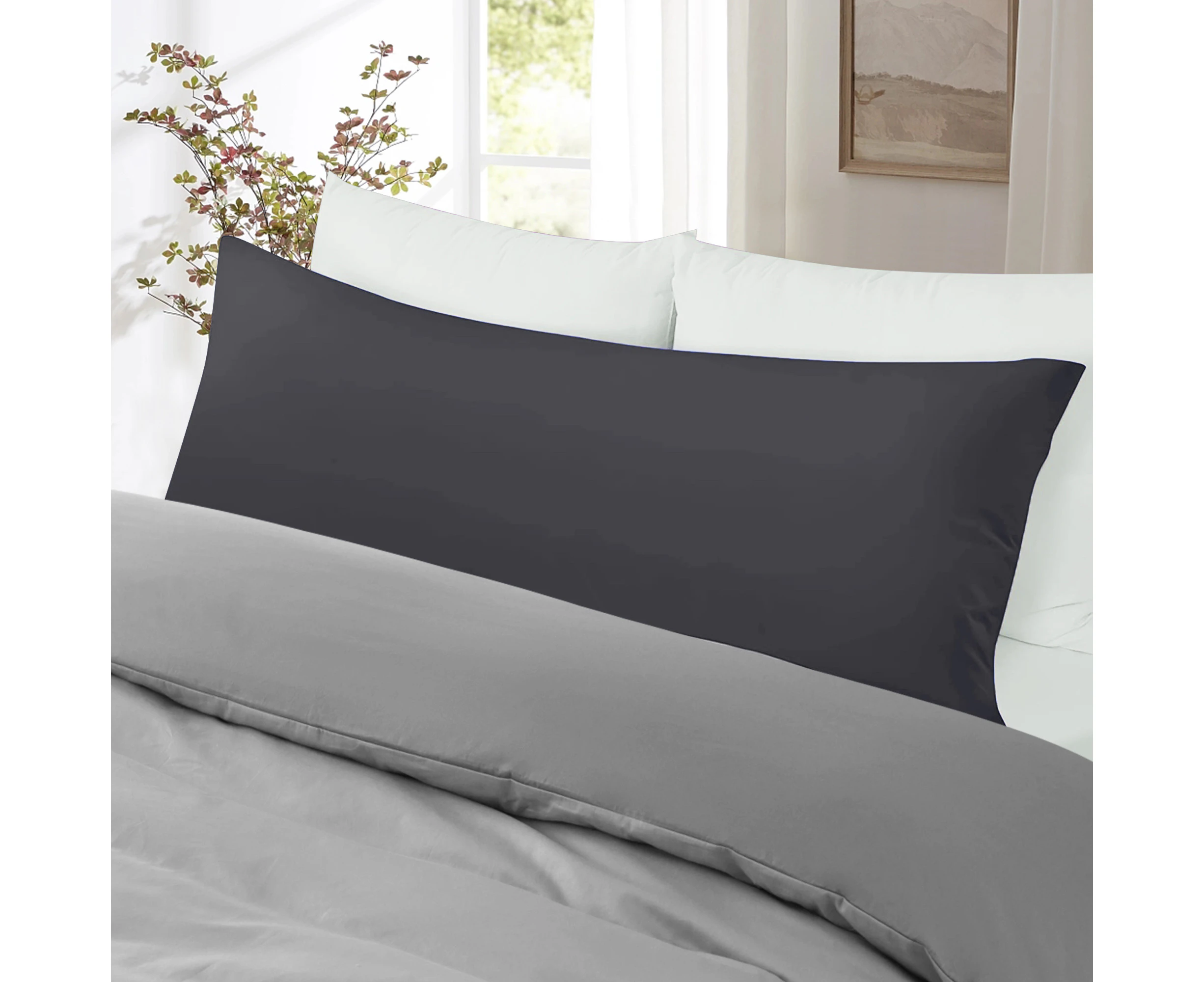 Justlinen-link 1 Pcs Organic Bamboo Pillowcase Body Size Soft Cooling-Charcoal