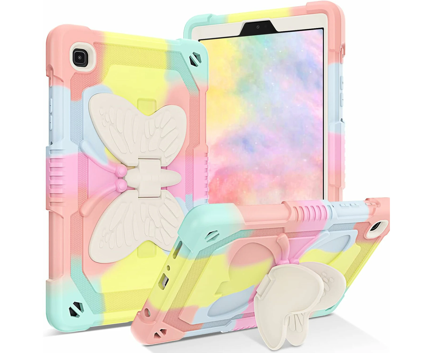 Samsung Galaxy Tab A9+ SM-X210 / X215 11" 2023 Butterfly Shockproof Survivor Case Cover - Pink Rainbow