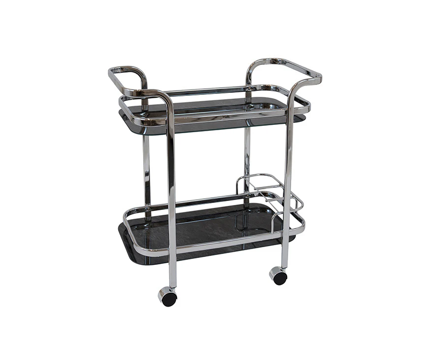 Benson Silver Black Marble Glass Bar Cart