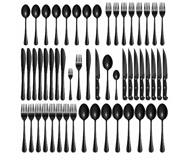 48-Piece Black Knife and Fork Sets, Stainless Steel Flatware Cutlery Set