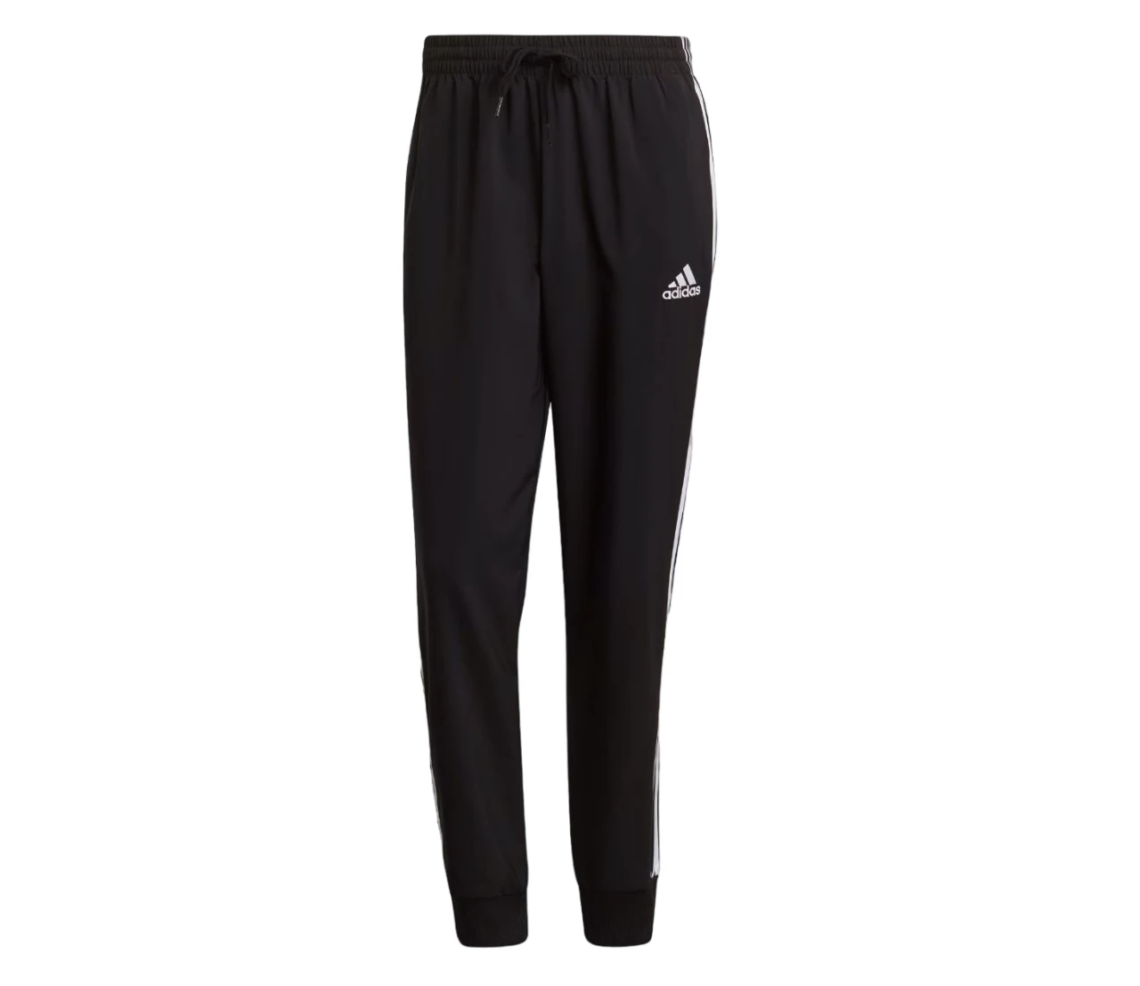 Adidas Mens Aeroready Essentials Tapered Cuff Woven 3-Stripes Black Pants Polyester