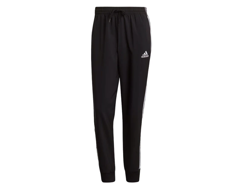 Adidas Mens Aeroready Essentials Tapered Cuff Woven 3-Stripes Black Pants Polyester