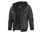 Oliver Men's Leather Bomber Jacket With Detachable Hoodie - Black