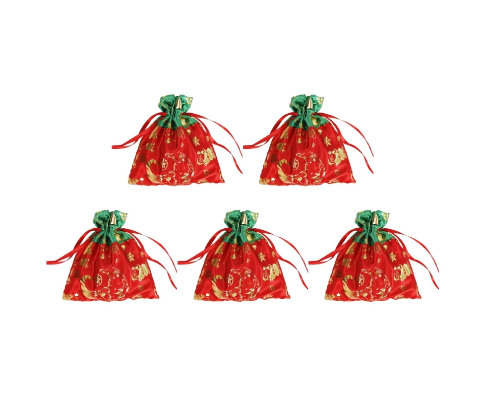 Christmas Treat Bags Drawstring Gift Bags Christmas Set of 5 Packaging - Red green