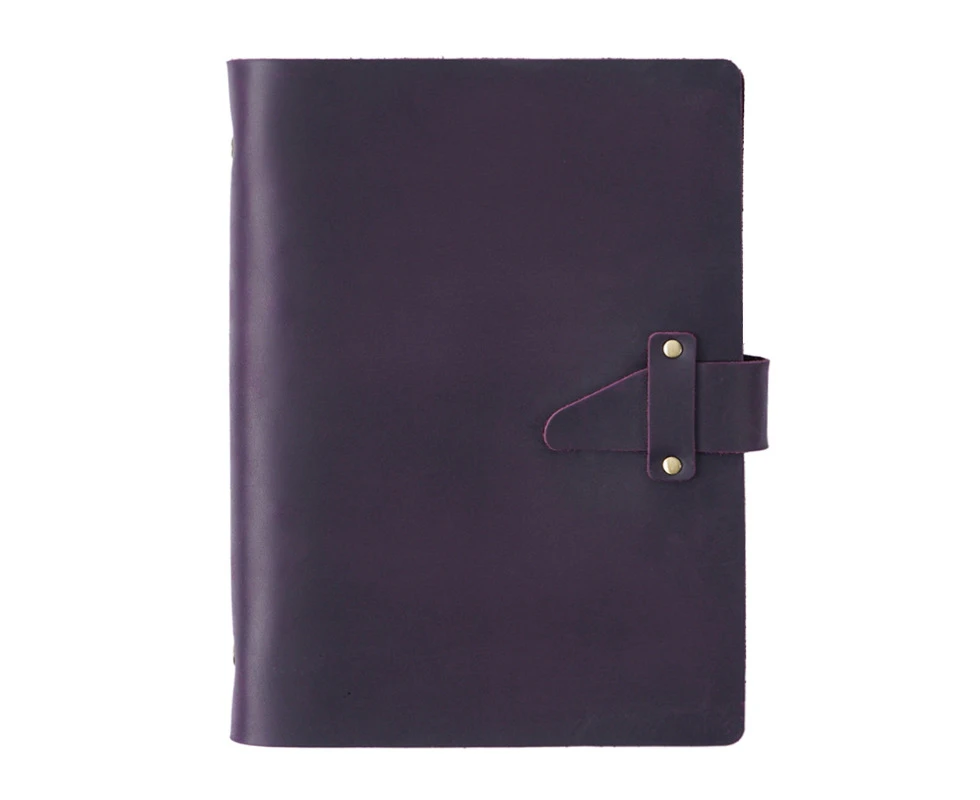 A5 Notepad Leather Loose Leaf 6 Ring Binder Cover Notebook Lined Page Writing Journal Diary Business Office Stationery-Color-purple