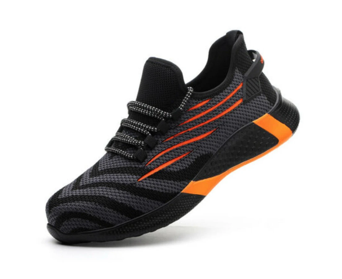 Work Boots Steel Toe Shoes Men Shoes Anti Smashing Anti Punctures Men Steel Toe Male Shoes Black Orange Size US5-10