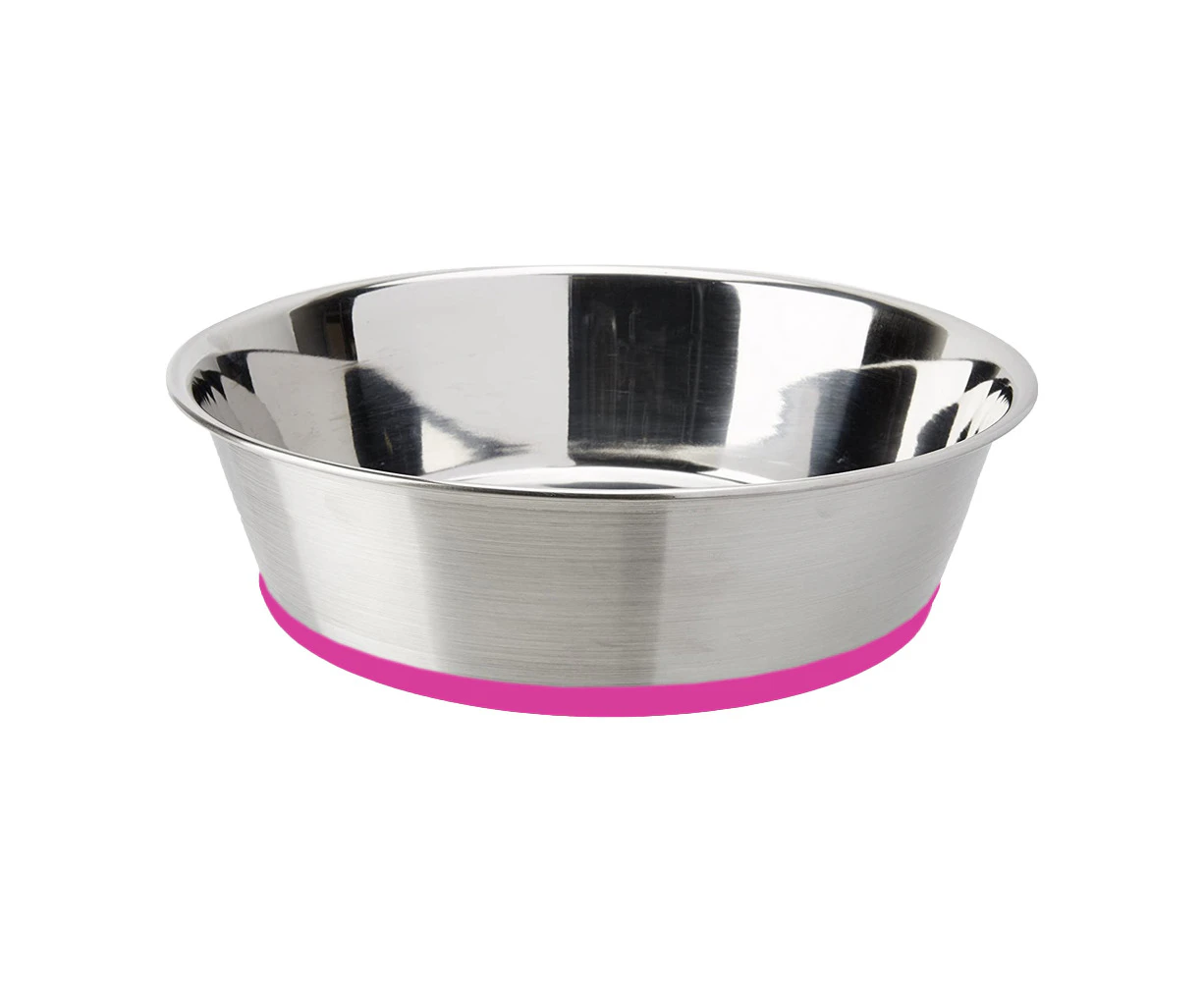 rose red--Pet Stainless Steel Dog Bowl , Anti-Slip Dog Cat Bowls with No-Spill and Non-Skid Rubber Bottom