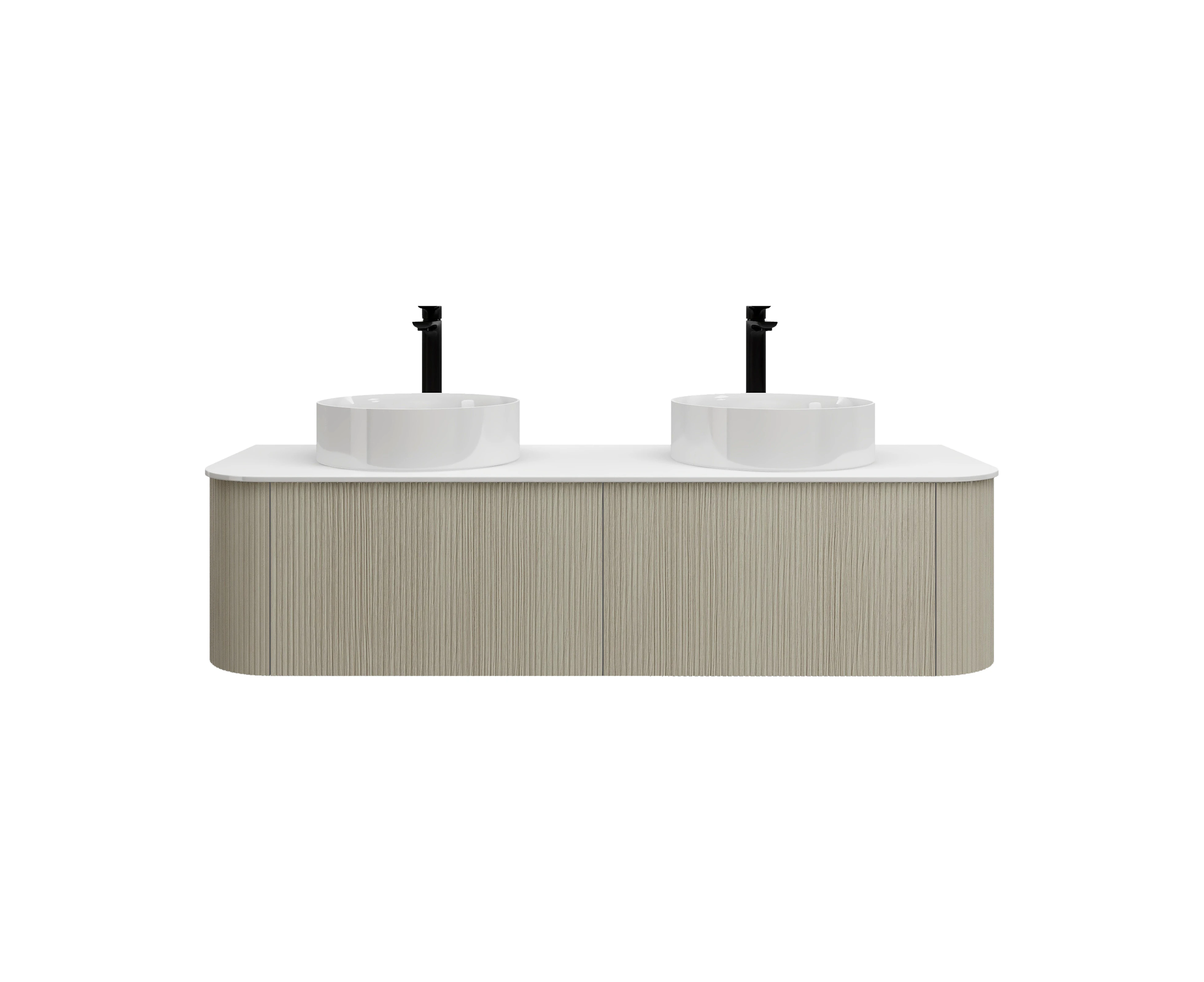 1500mm Coastal Oak Curved Edge and V-Grooved Wall Hung Bathroom Vanity with  White Marble Stone Top and Basin