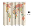 World Map Shower Curtains Polyester Curtain Waterproof Bathroom Decoration with Plastic Hooks Vintage Look Style-Color-Retro-Size-200*230cm