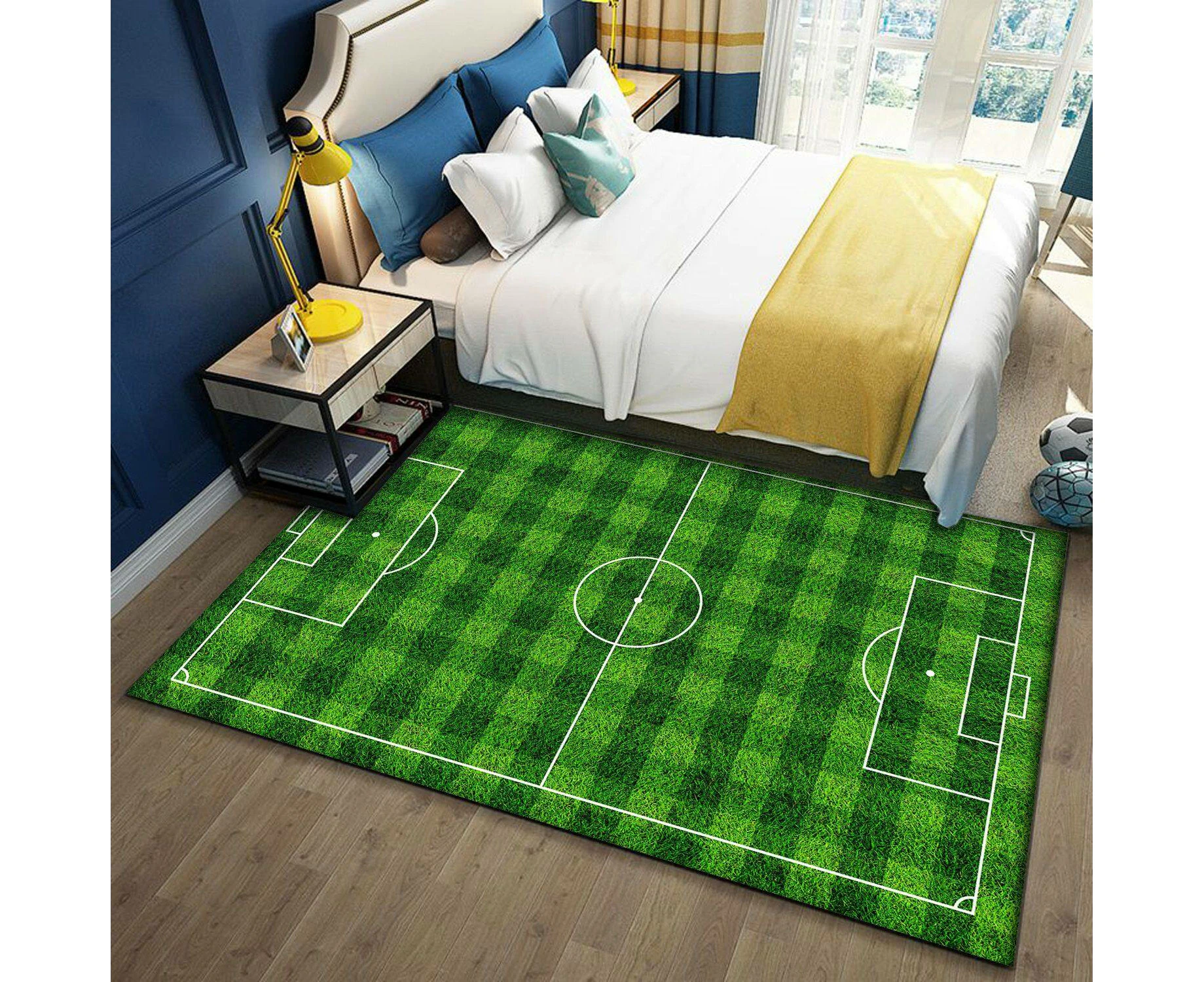 100x120cm Kids Rug Soccer Field Rug Football Rug Carpet Playmat Fun Sports Area Rugs for Boys - Style 05