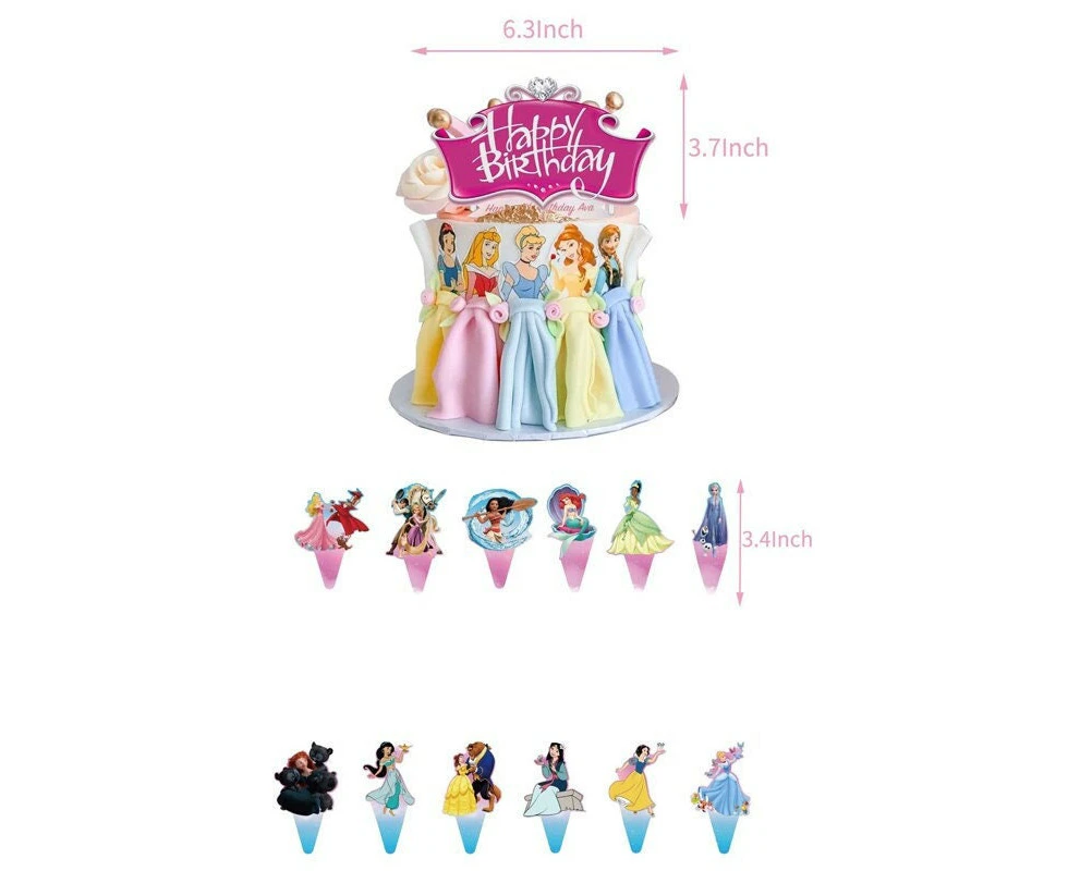 13Pcs  Princess Cake & Cupcake Toppers for Girls Birthday Party Decorations