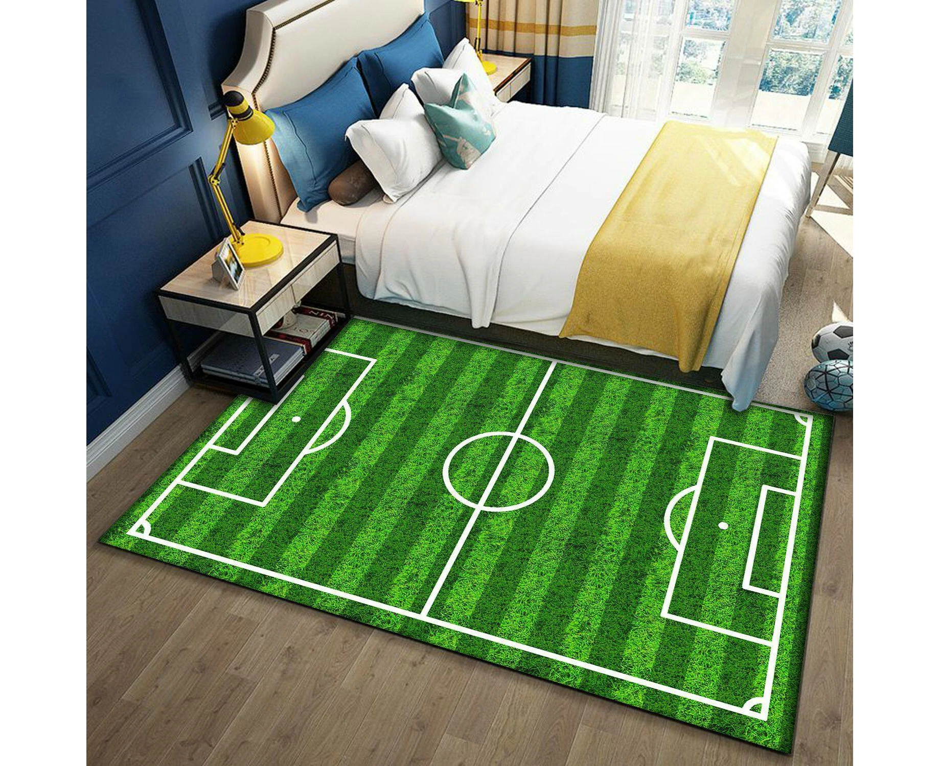 120x200cm Kids Rug Soccer Field Rug Football Rug Carpet Playmat Fun Sports Area Rugs for Boys - Style 07