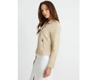 ROCKMANS - Womens Jacket -  Suedette Biker Jacket - Camel