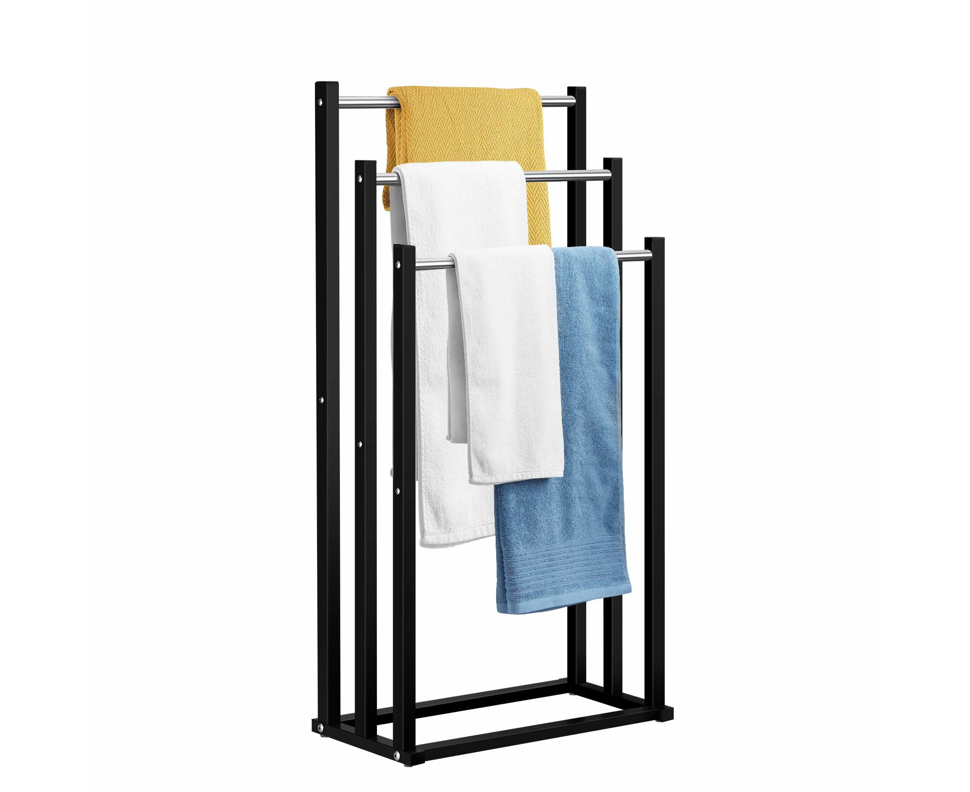 3 Tier Towel Rail Free Standing Washcloth Drying Rack Holder Stand Hanger Stainless Steel Bars Hanging Storage Dryer for Bathroom Restroom Kitchen