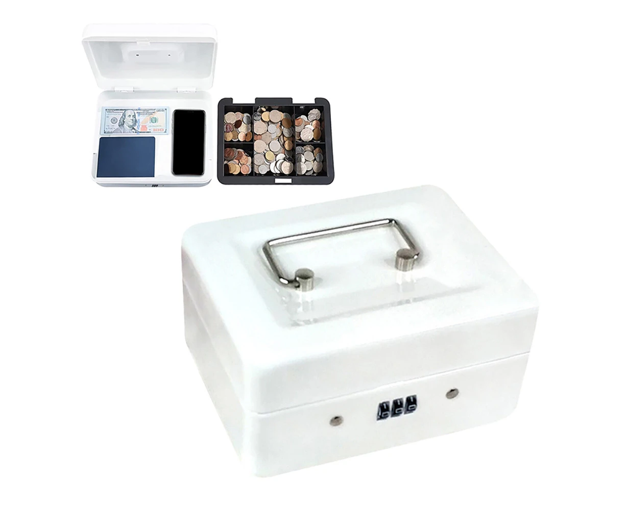 Lockable Cash Box Deposit Slot Petty Cash Money Box Safe - Combination Lock-White