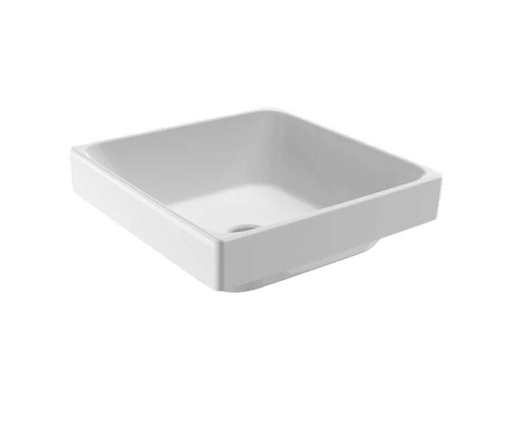 400*400*140mm Gemelli Ceramic White Square Semi-inset Basin With Chrome Waste