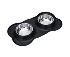 Black--Stainless Steel Dog Bowls Food Water Pet Feeder with No Spill Non-Skid Silicone Mat Waterproof