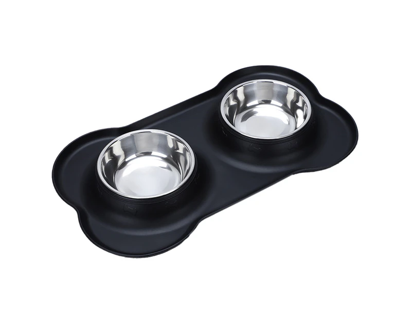 Black--Stainless Steel Dog Bowls Food Water Pet Feeder with No Spill Non-Skid Silicone Mat Waterproof