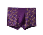 Seamless Mid Rise Modal Boxer Underwear Fashionable Print U-Bump Male Panties for Inside Wear - Purple