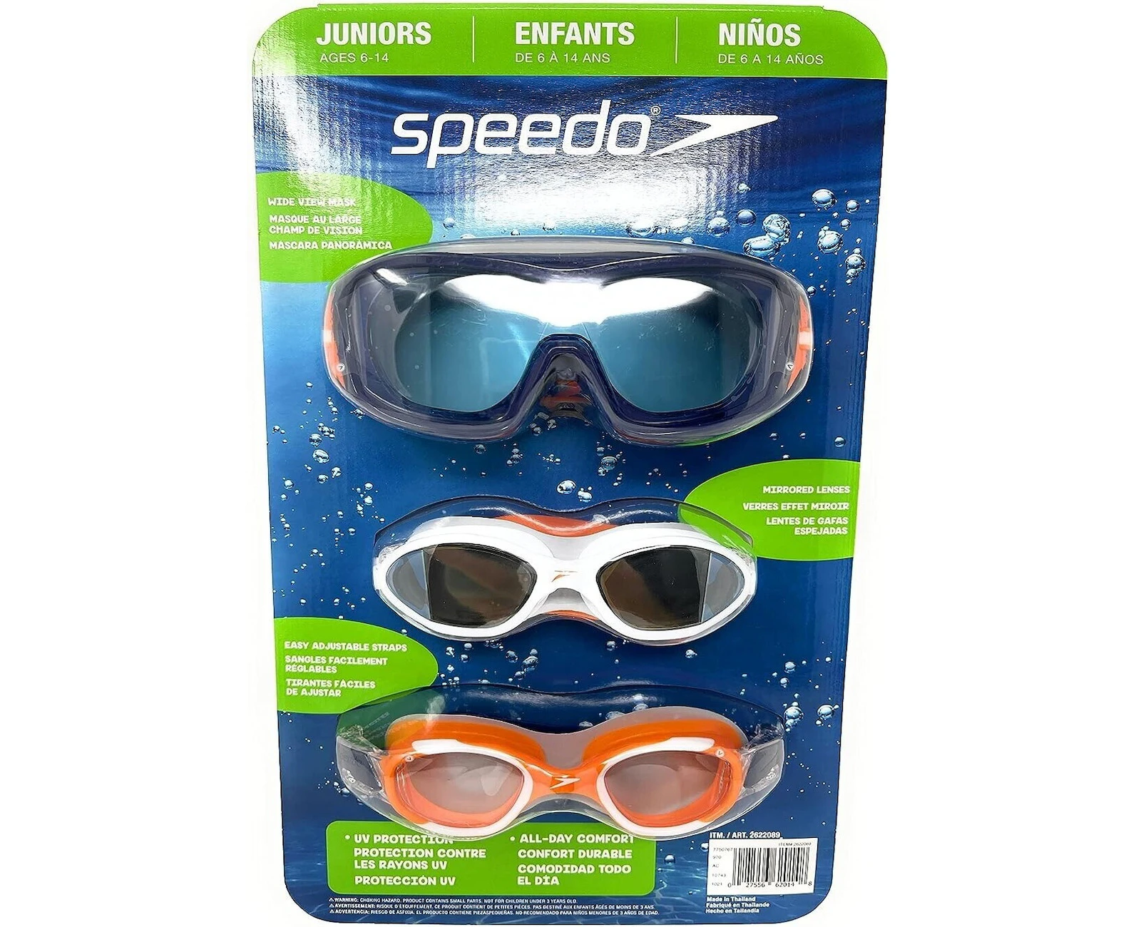 Speedo Junior Swim Goggles 3 Variety Pack Set Multi-Color, UV protection, Anti Fog, All day Comfort