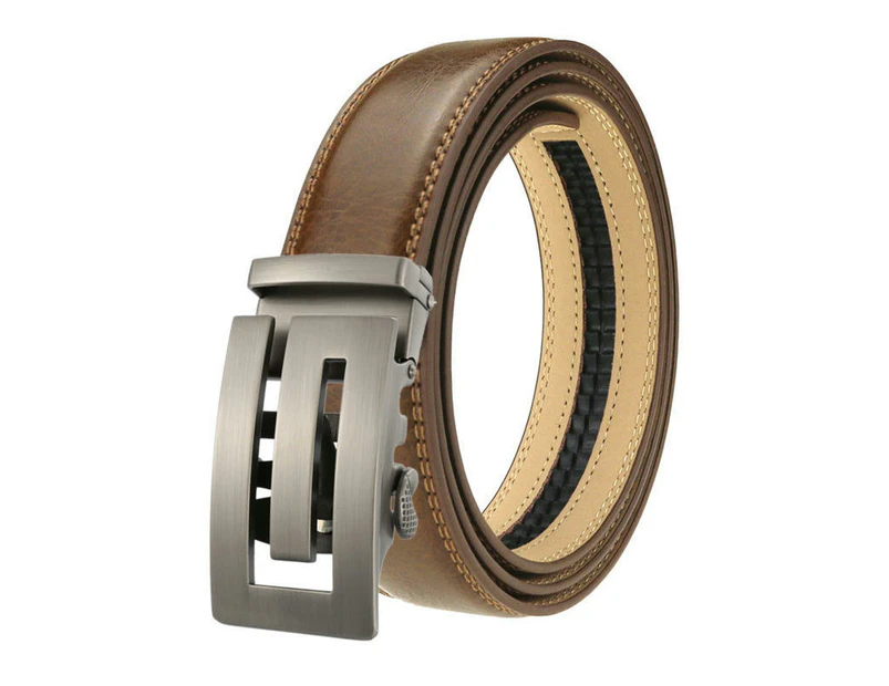 Mens Ratchet Belt, Leather Adjustable Slide Belt For Men Dress Casual Pant-yellow brown