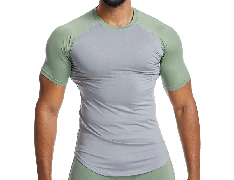 Men's Dry-Fit Sports Tops Comfortable Running Shirts Moisture Wicking Sports Short Sleeve Tops-Short sleeved M60 gray green
