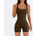 Shapewear Bodysuit for Women - Tummy Control Scoop Neck Thong Body Shaper Sleeveless Sculpting Tank Tops-Coffee color